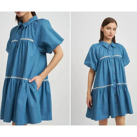 En Saison Tara Tiered Cotton Trapeez Shirtdress - Picture 1 of 6